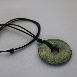 BIG PYRITE COPPER Circle Necklace On Black Leather. Choose Leather Thickness and Which Pendant