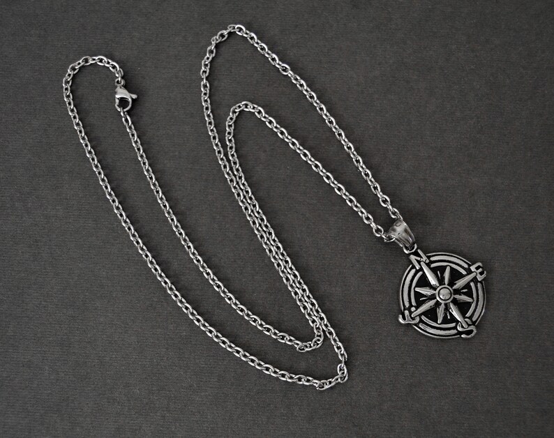 Mens Compass Necklace Silver Compass Necklace for Men Mens Etsy