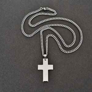 Cross on Stainless Steel Curb Chain Mans Necklace Silver Cross