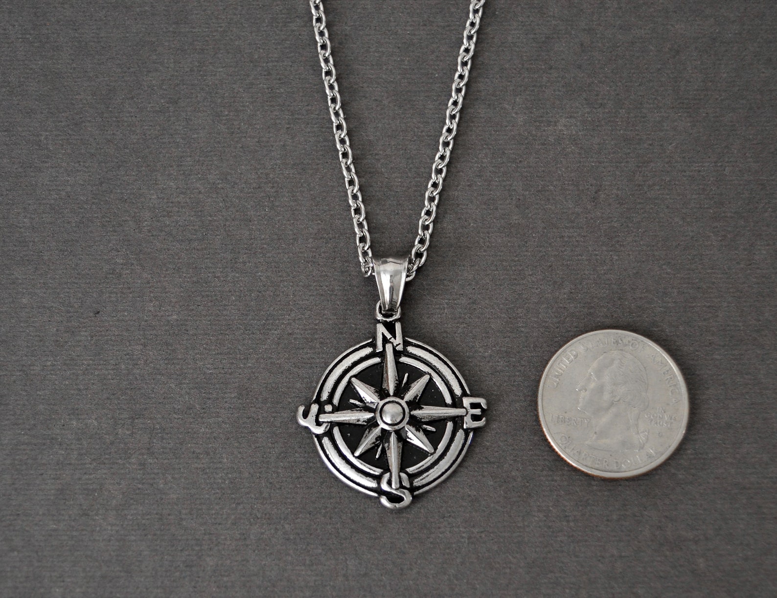 Mens Compass Necklace Silver Compass Necklace for Men Mens Etsy