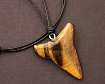 Tiger Eye Necklace, Black Leather Necklace, Mans Necklace