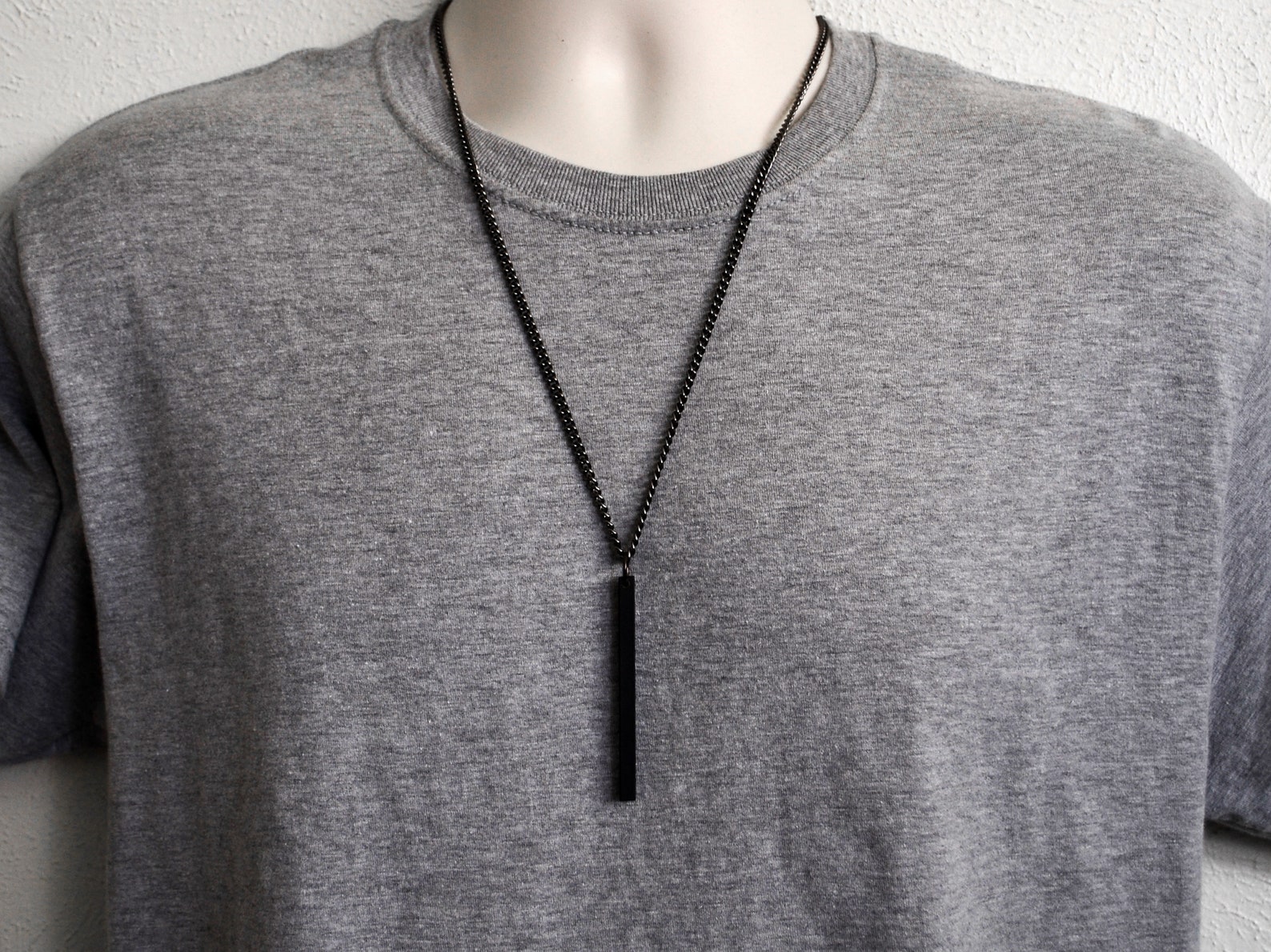 Black Bar Necklace Mens Bar Pendant on Black Chain Black Etsy