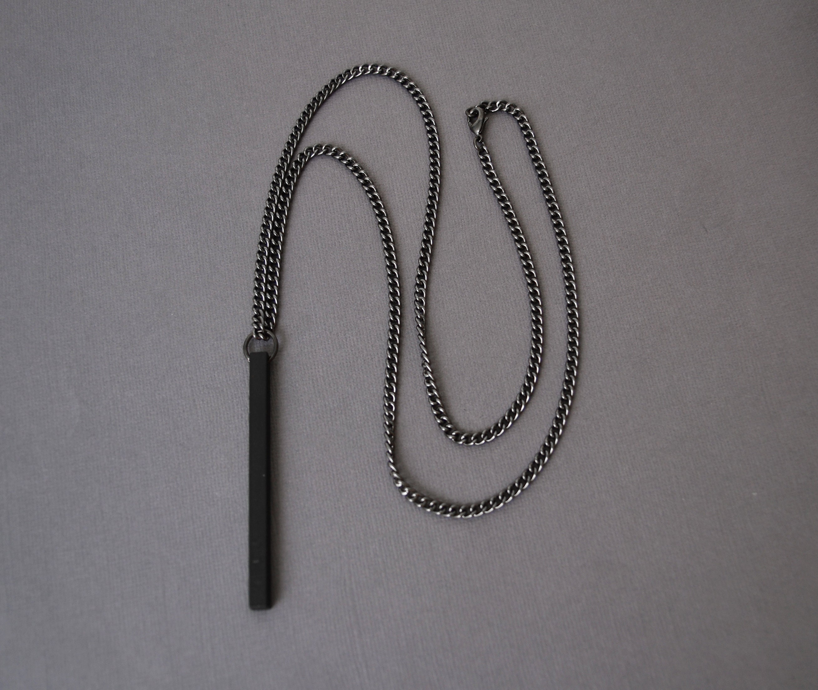 Black Bar Necklace Mens Bar Pendant on Black Chain Black Etsy