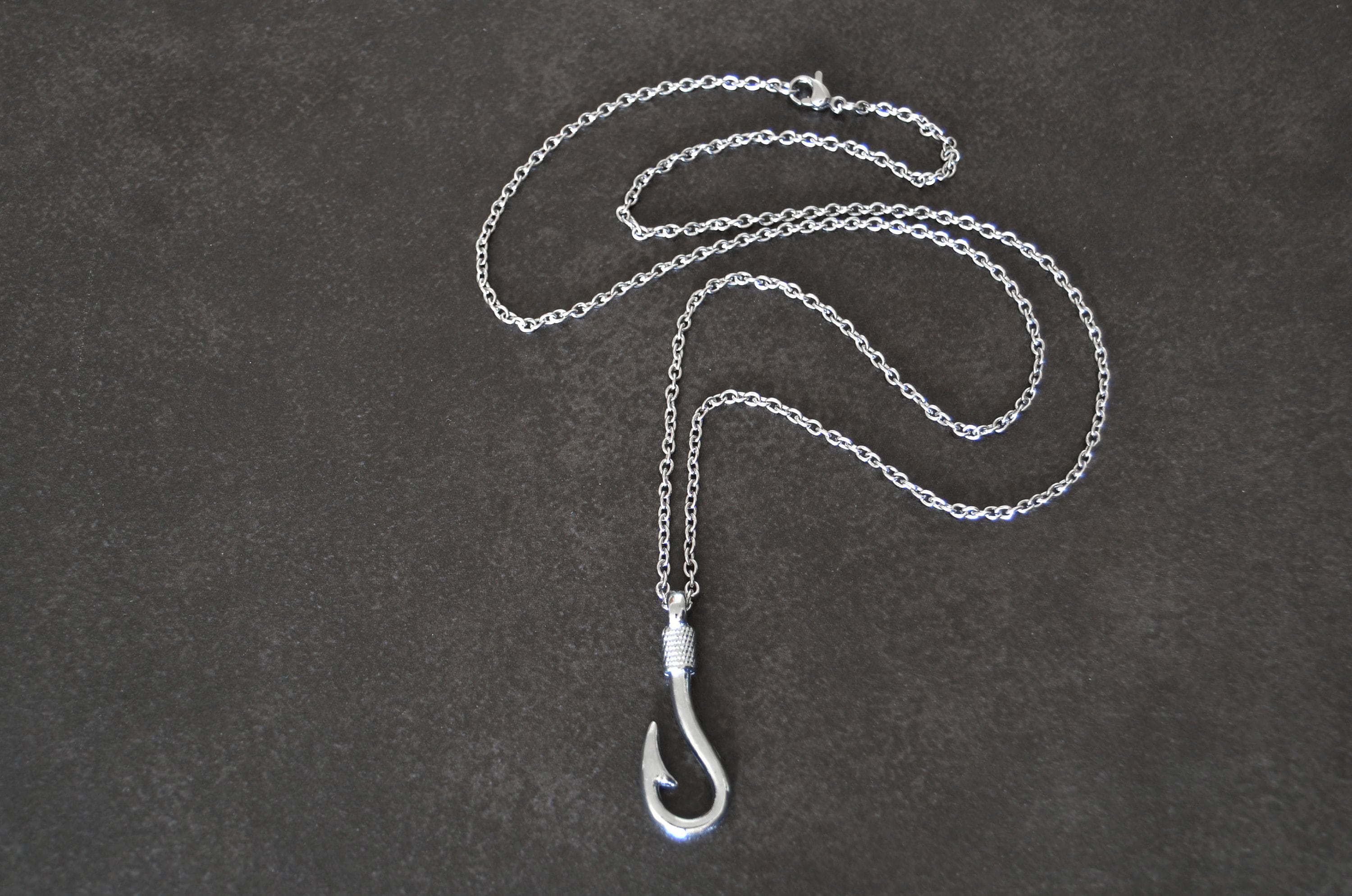 Silver Hook Necklace Mens Fish Hook Necklace Stainless Steel Etsy