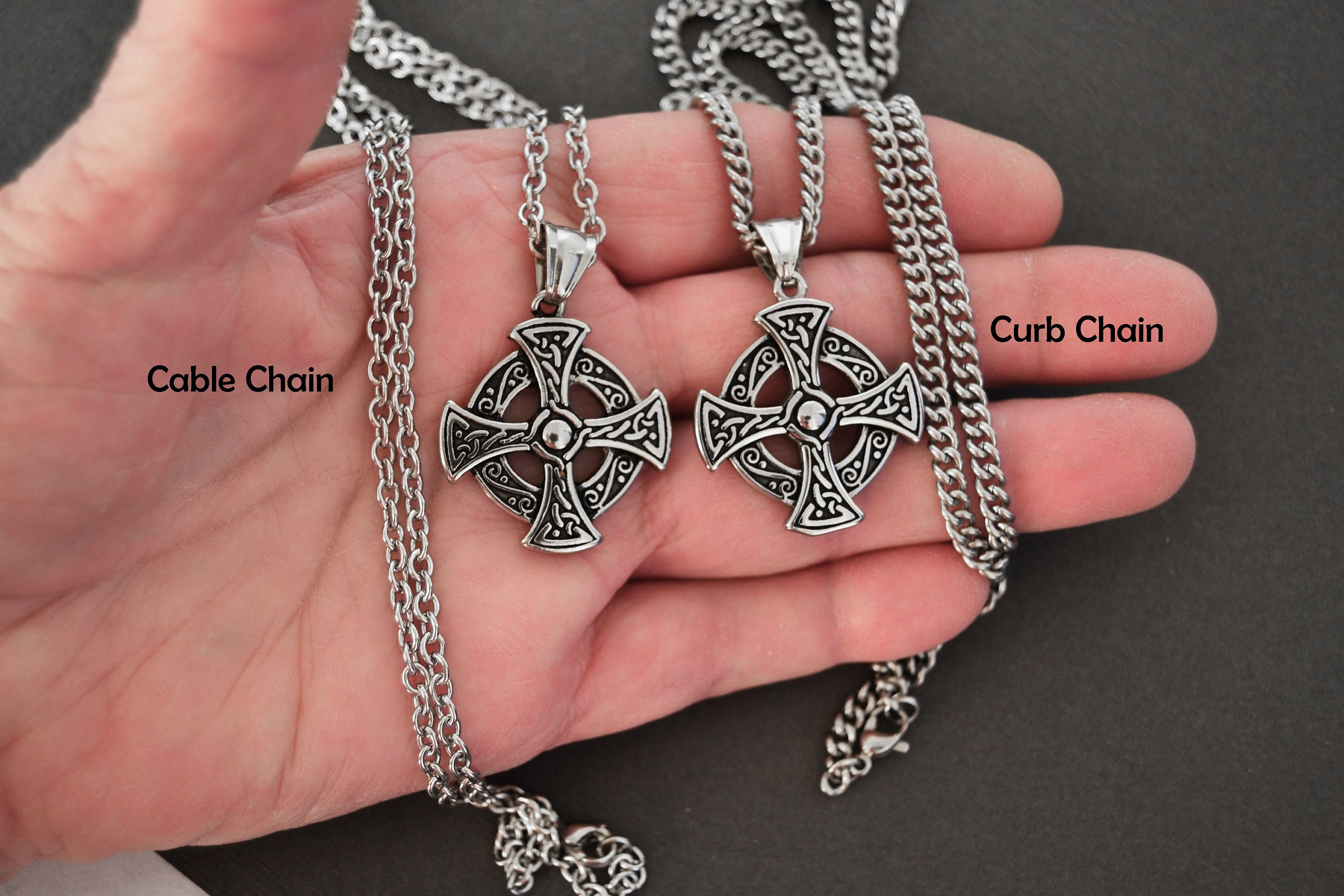 Cross Necklace Mens Cross Pendant on Stainless Steel Chain Etsy