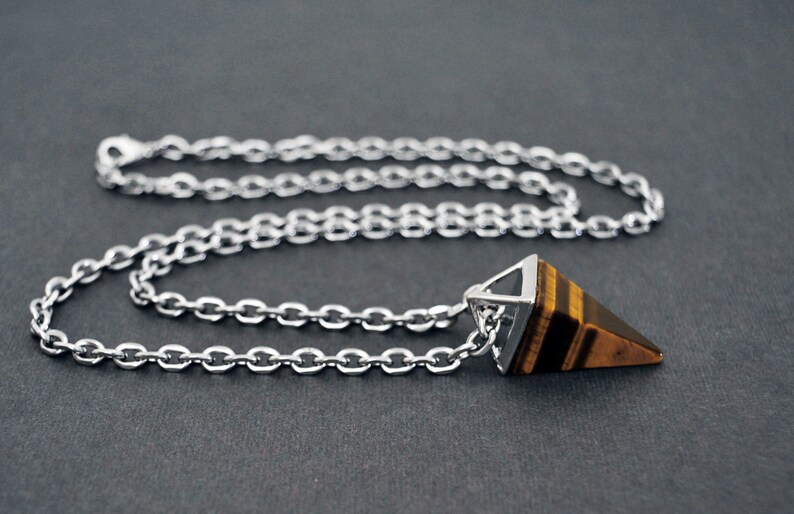 Thick Stainless Steel Chain Healing Crystal Triangle Pendant Men/'s Jewelry Tiger/'s Eye Tiger Eye Necklace Mens Necklace