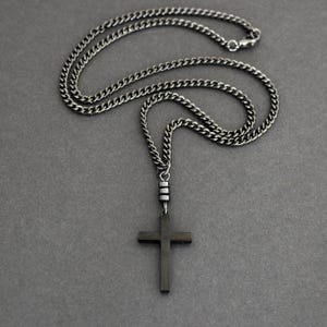 Black Cross Necklace, Sterling Silver Wire Used For Link With Hematite Beads, Gunmetal Steel Curb Chain,  Mans Jewelry, Cross Necklace, BCB