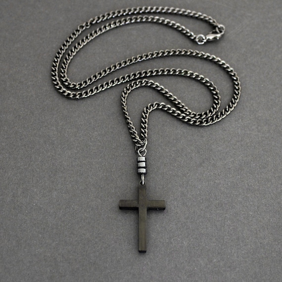 Black Cross Necklace, Sterling Silver Wire Used for Link With 