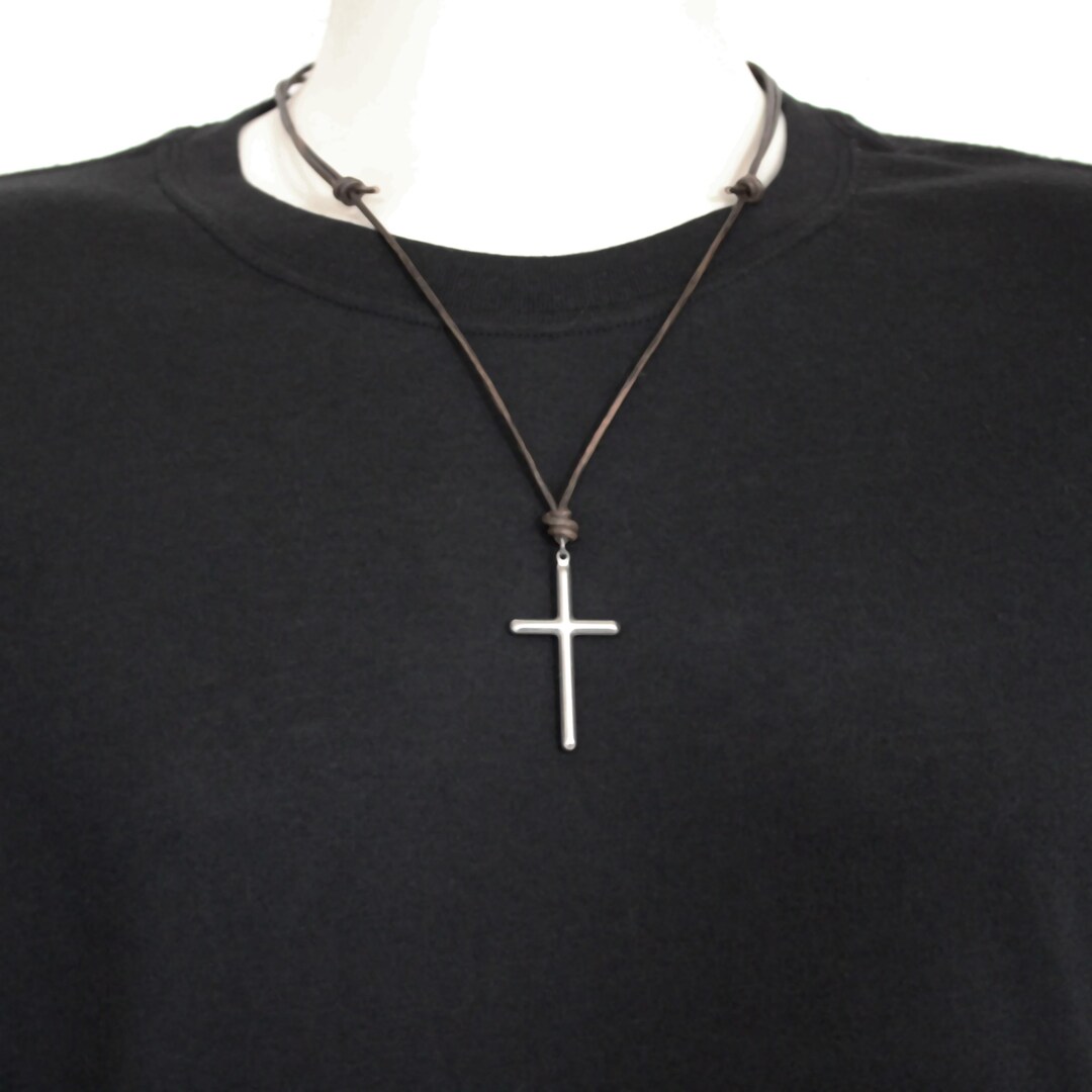 Cross Necklace With Leather Cord, Large 2 Inch Cross, 2mm Thick Leather ...