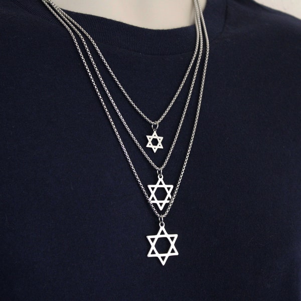 Star of David Necklace, Box Chain, Waterproof, 316L, Jewish Star, Religious Necklace, Magen David