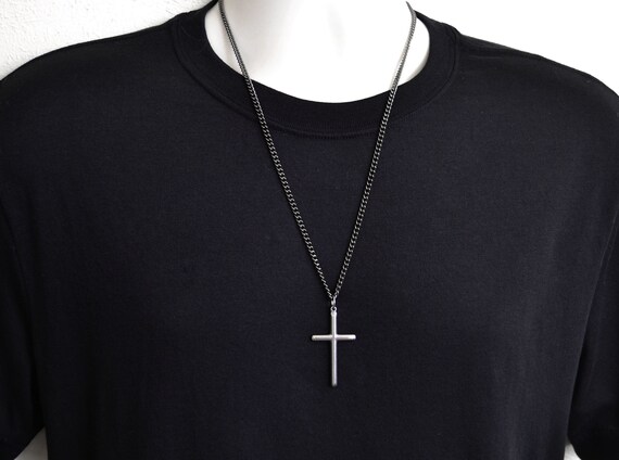 Big Silver Cross Necklace Mens Silver 