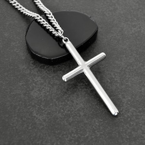 Large Cross Necklace, Mans Cross Necklace, Stainless Steel Cross And Curb Chain, Big Cross