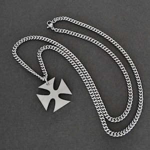 Maltese Cross Necklace, Waterproof Stainless Steel Curb Chain, Necklace For Men, Mans Jewelry, Biblical Cross Pendant, Gift For Him