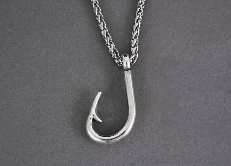Fish Hook on Wheat Chain Necklace Mens Necklace with Fish Hook Etsy