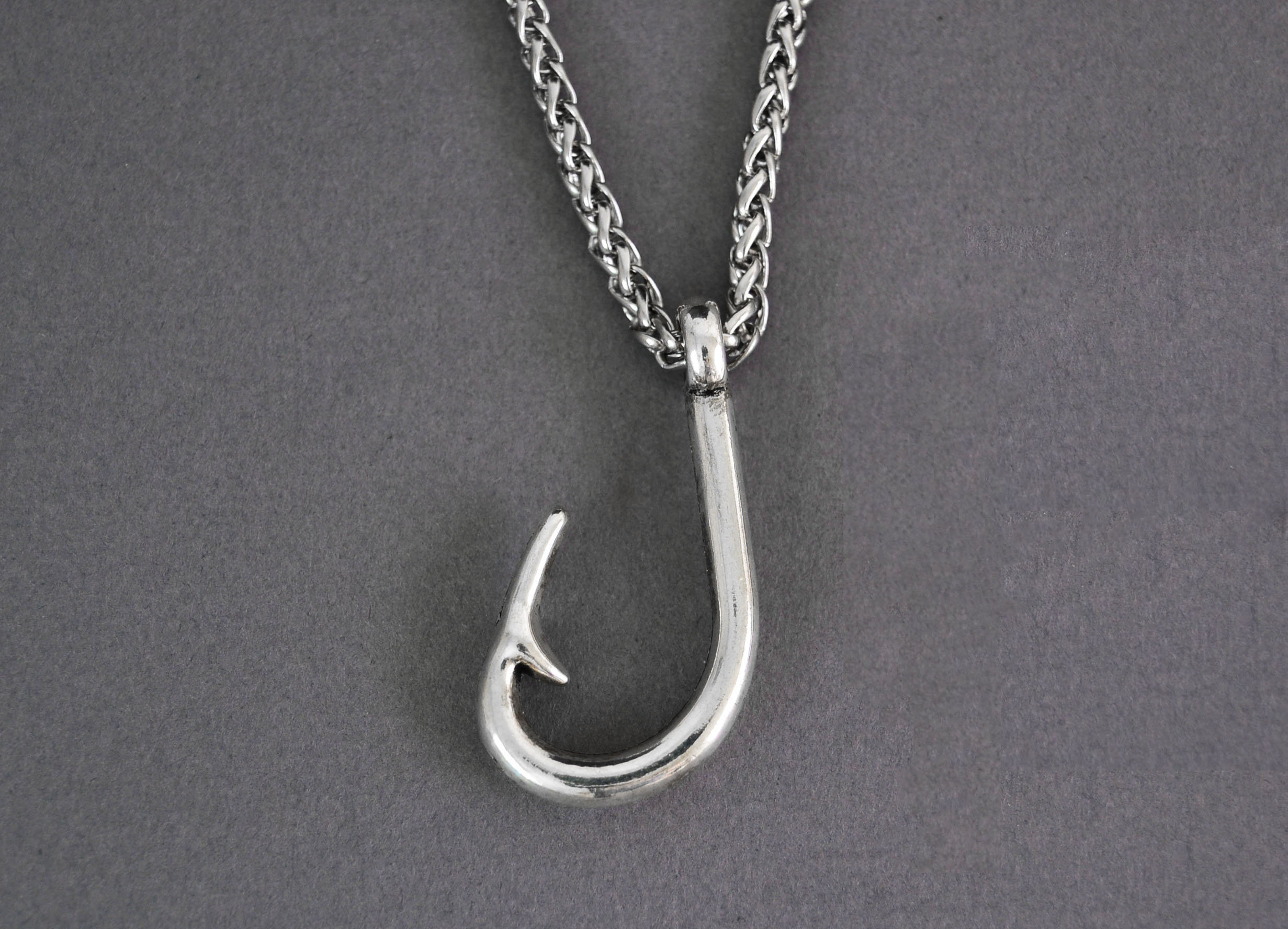 Silver Fish Hook Pendant Necklace Mens Necklace with Fish Etsy