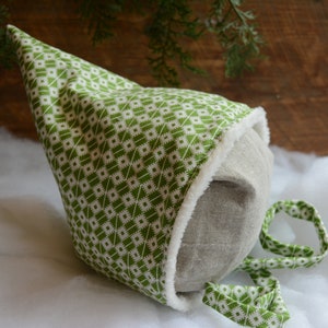 Cotton Pixie Hat, Sherpa Lined Elf Hat, Baby Toddler
