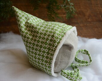 Cotton Pixie Hat, Sherpa Lined Elf Hat, Baby Toddler