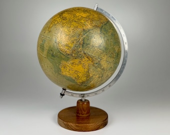 Large Mid Century World Globe / Wooden Stand