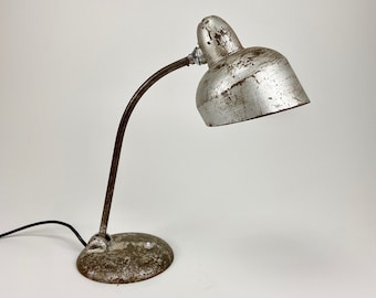 Vintage Bauhaus Desk Lamp / Unique Shabby Chic Office Lamp / Keiser Idell Style / Silver