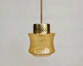 Vintage Amber Glass Brass Pendant Lamp Modernist Ceiling Light 70s Germany