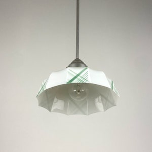 Vintage Glass Pendant Lamp / Art Deco Ceiling Hanging Light / 30s Europe / White Green zdjęcie 4