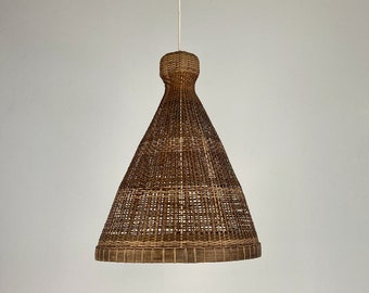 Large Mid Century Wicker Pendant Lamp - Basket Ceiling Light - 70s italy