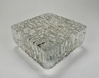 Mid Century Modern Clear Glass  Square Block Flush Mount Ceiling - Wall Lamp  / 70s Italy