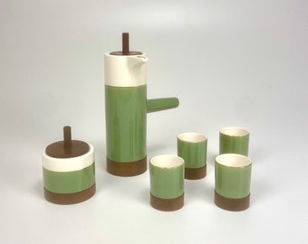 Mid Century Ceramic & Teak Coffee Set