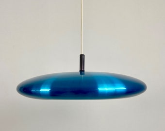 Mid Century Modern Blue Aluminium UFO Pendant Lamp - Flying Saucer Hanging Ceiling Light