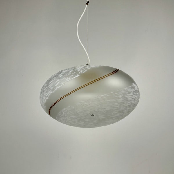 Vintage Murano Swirl Glass Globe Pendant Lamp / Italian Chandelier / Ceiling Hanging Light / 90s Italy