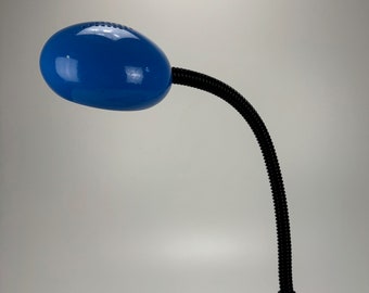 Vintage Gooseneck Clamp On Desk Lamp / Adjustable MCM Office Light  / 80's Italy  / Blue