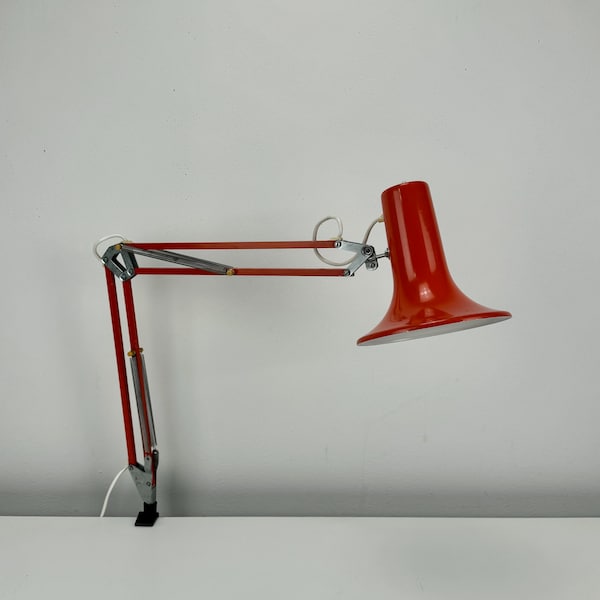 ON HOLD Vintage Angle Poise Desk Lamp / MCM Clamp on  Swing Arm Architect Light / 70's Yugoslavia  / Red