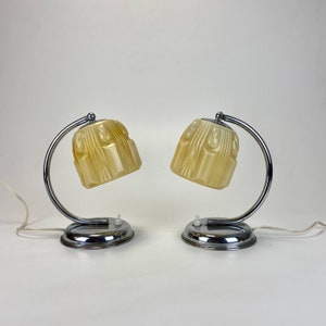 Pair Art Deco Table - Bedside Lamps /  40s  Europe / Set of Two / Chrome & Yellow Glass