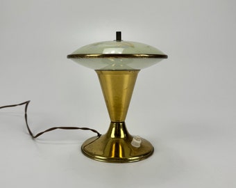 Small Mid Century Table -  Bedside Lamp / Glass &  Brass / 50's Italy