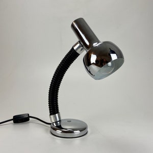Vintage Gooseneck Desk Lamp /  MCM  Office Light  / 70&#39;s Italy  / Chrome & Black