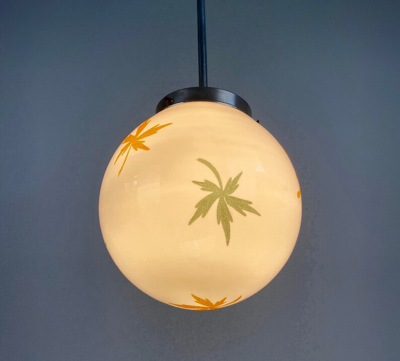 Vintage Glass Globe Pendant Lamp Art Deco Orb Ceiling Lamp 30s 40s Europe