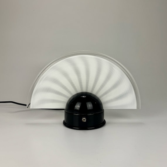 Vintage Postmodern Halogen Murano Glass Fan Table Lamp /  Bedside Light / 90s Italy