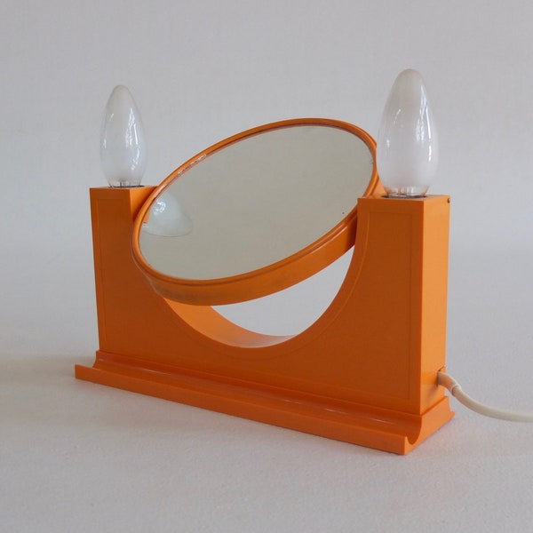 Vintage Table Mirror Lamp / Atomic Desk Lamp / 70's Yugoslavia / Orange