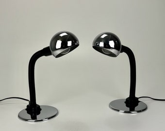 Vintage Chrome Gooseneck Desk Lamps / Table Light Pair