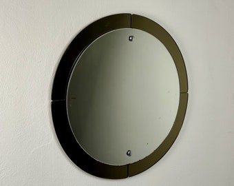 Runder runder Wandspiegel / Mid Century Modern / 70s / Italien / Rauchglasrahmen