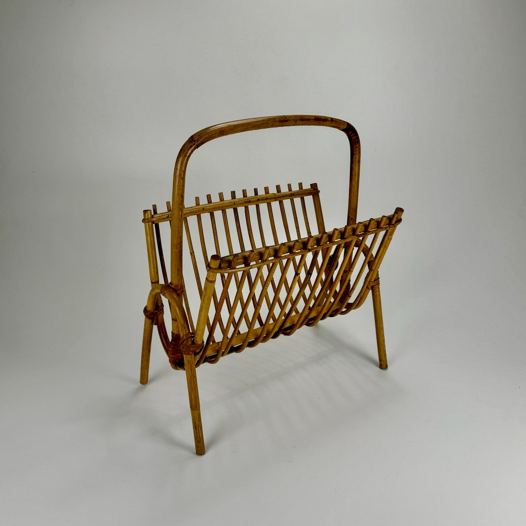 Mid Century Bamboo - Rattan Magazine Rack / Newspaper, Record Stand ...