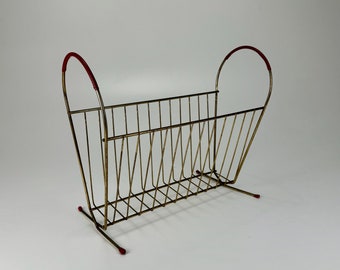 Mid Century Brass Magazine Rack / Newspaper - Record  Holder