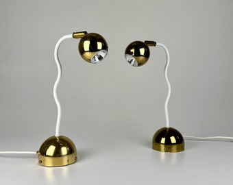 Pair Vintage Postmodern Brass Halogen Desk Lamps / Table Lights / 80s Yugoslavia