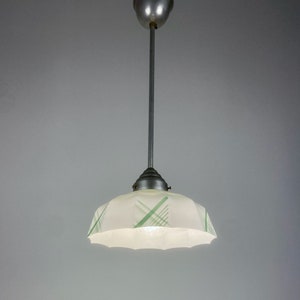 Vintage Glass Pendant Lamp / Art Deco Ceiling Hanging Light / 30s Europe / White Green image 5