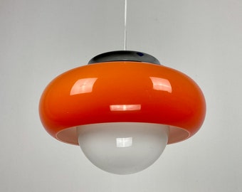 MCM Original Guzzini Best Pendant Lamp  / Space Age Ceiling Light / 70's / Meblo Guzzini /  Orange & White