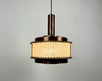 Mid Century Modern Copper & Parchment Pendant Lamp / Ceiling Light