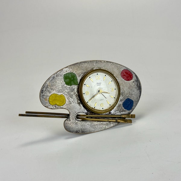 Mid Century Mechanical Alarm Clock / Artist's Palette / 50s Germany