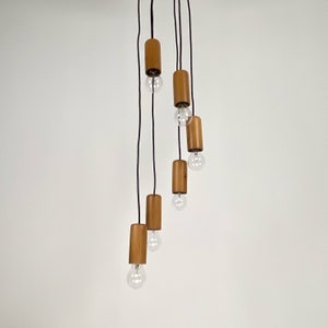 Rare Mid Century Modern Wooden Cascade Pendant Lamp / Hanging Ceiling Light by Temde / 70s Switzerland
