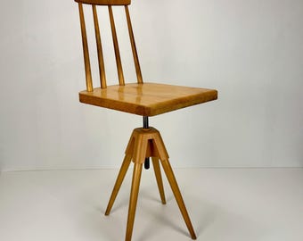 Small Mid Century Wooden Swivel Chair