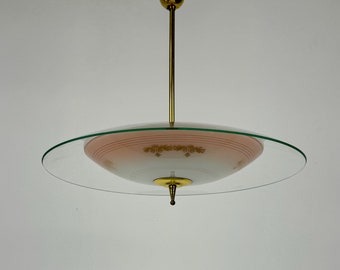 Mid Century Italian Ufo  - Flying Saucer Ceiling Light - Pendant Lamp / Glass & Brass / 50s Italy